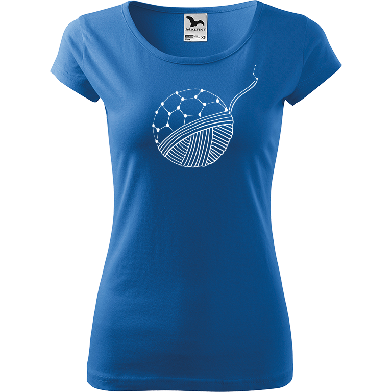 Ručně malované dámské bavlněné tričko - Fulleren Barva trička: AZUROVÁ, Velikost trička: M, Barva motivu: BÍLÁ