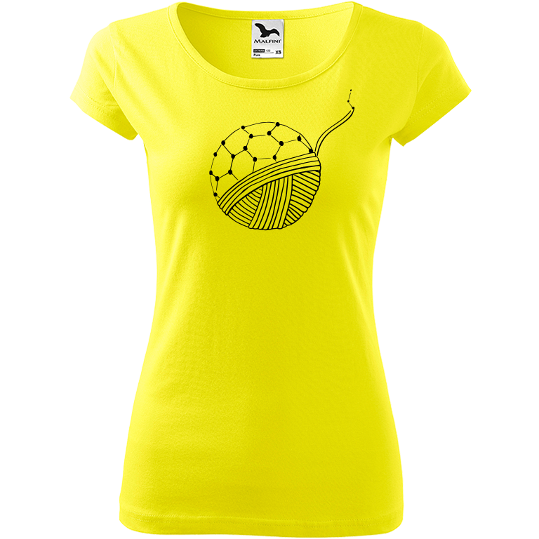 Ručně malované dámské bavlněné tričko - Fulleren Barva trička: CITRONOVÁ, Velikost trička: XL, Barva motivu: ČERNÁ