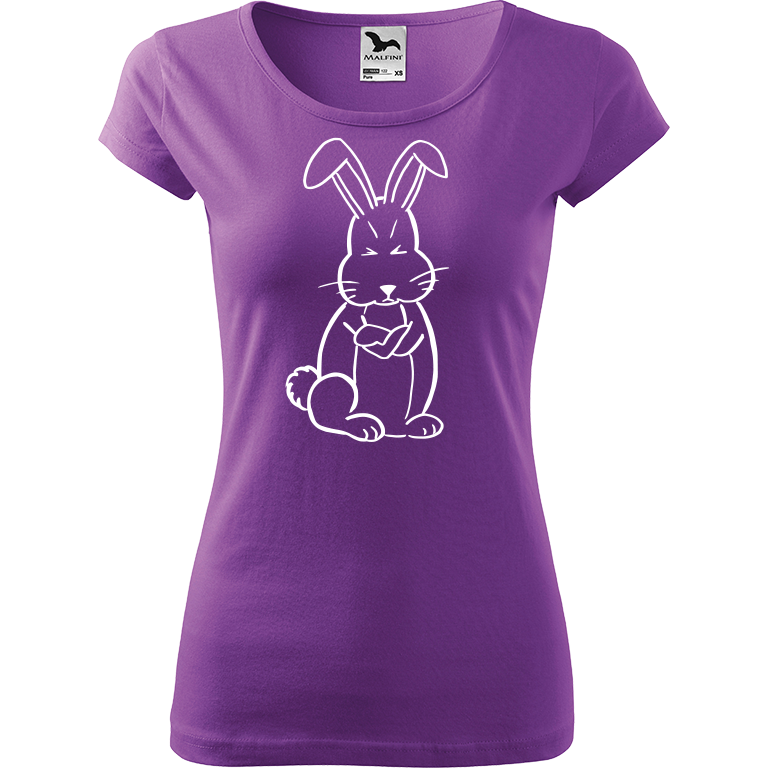 Ručně malované dámské bavlněné tričko - Grumpy Rabbit Barva trička: FIALOVÁ, Velikost trička: XL, Barva motivu: BÍLÁ