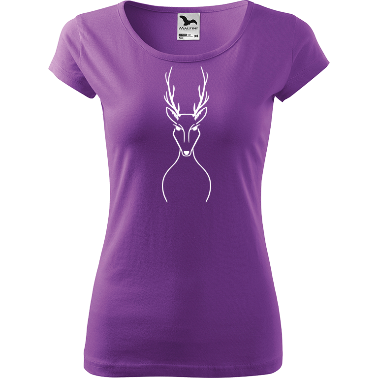 Ručně malované dámské bavlněné tričko - Jelen Barva trička: FIALOVÁ, Velikost trička: M, Barva motivu: BÍLÁ