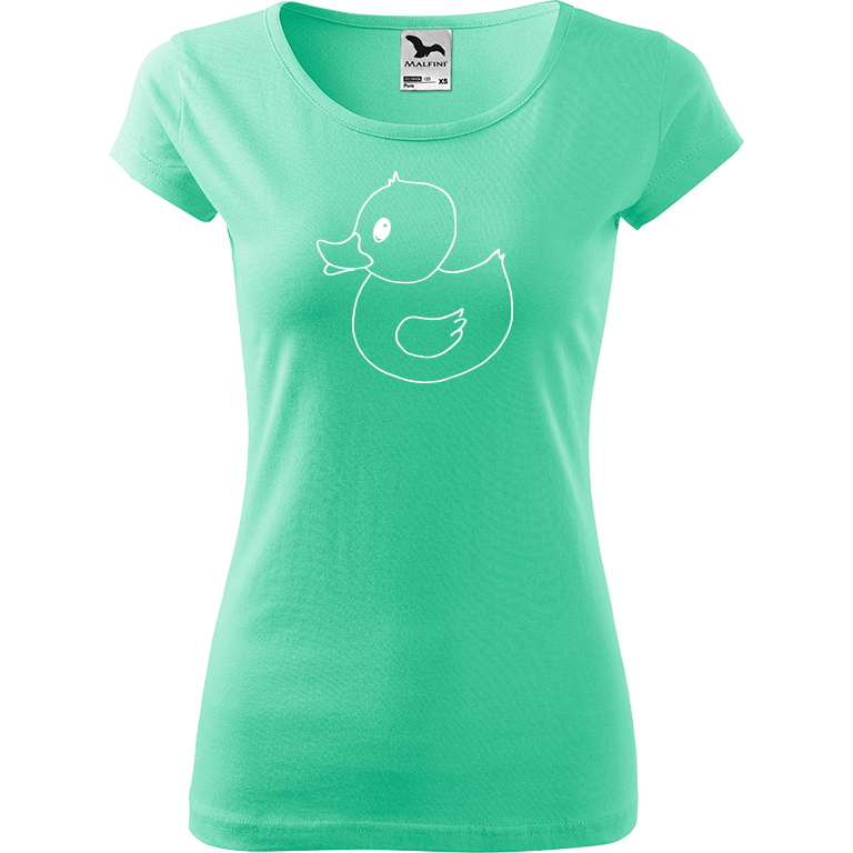 Ručně malované dámské bavlněné tričko - Kachna Barva trička: MÁTOVÁ, Velikost trička: M, Barva motivu: BÍLÁ