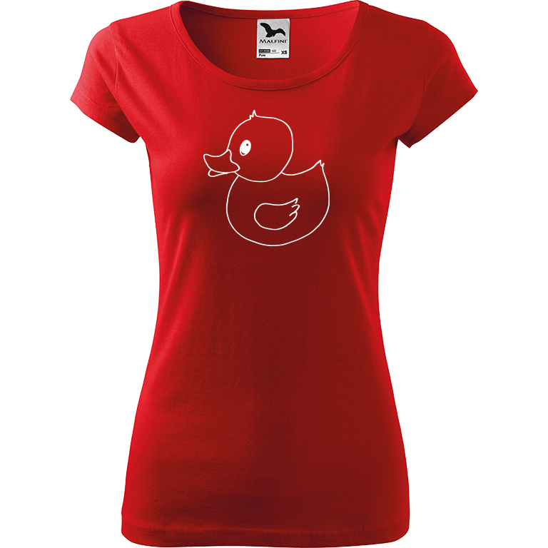 Ručně malované dámské bavlněné tričko - Kachna Barva trička: ČERVENÁ, Velikost trička: M, Barva motivu: BÍLÁ