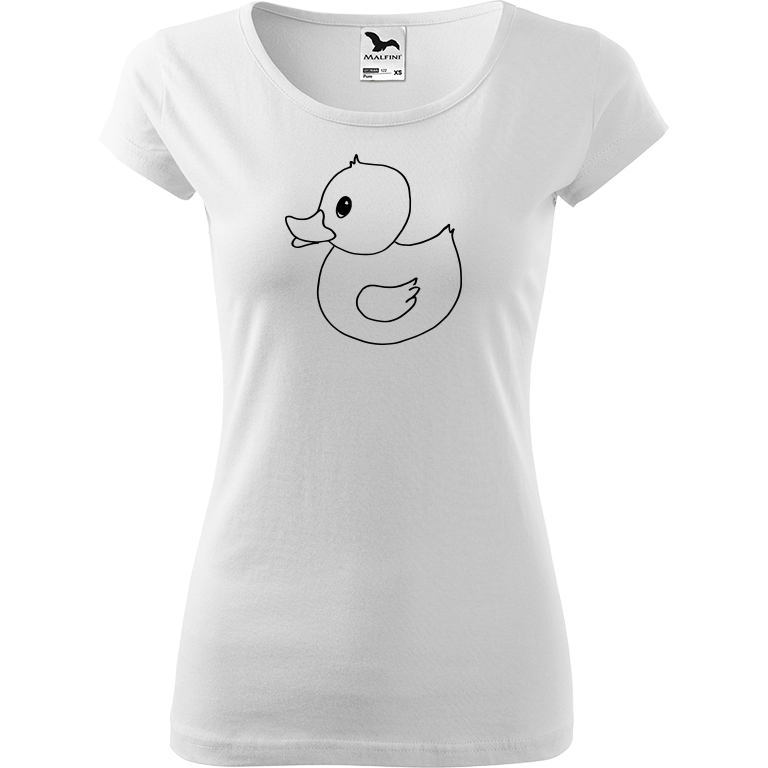 Ručně malované dámské bavlněné tričko - Kachna Barva trička: BÍLÁ, Velikost trička: XS, Barva motivu: ČERNÁ