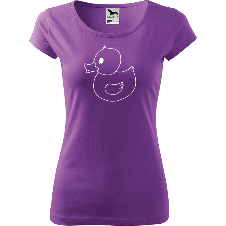 Ručně malované dámské bavlněné tričko - Kachna Barva trička: FIALOVÁ, Velikost trička: XL, Barva motivu: BÍLÁ