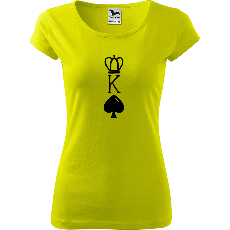 Ručně malované dámské bavlněné tričko - King Barva trička: LIMETKOVÁ, Velikost trička: L, Barva motivu: ČERNÁ