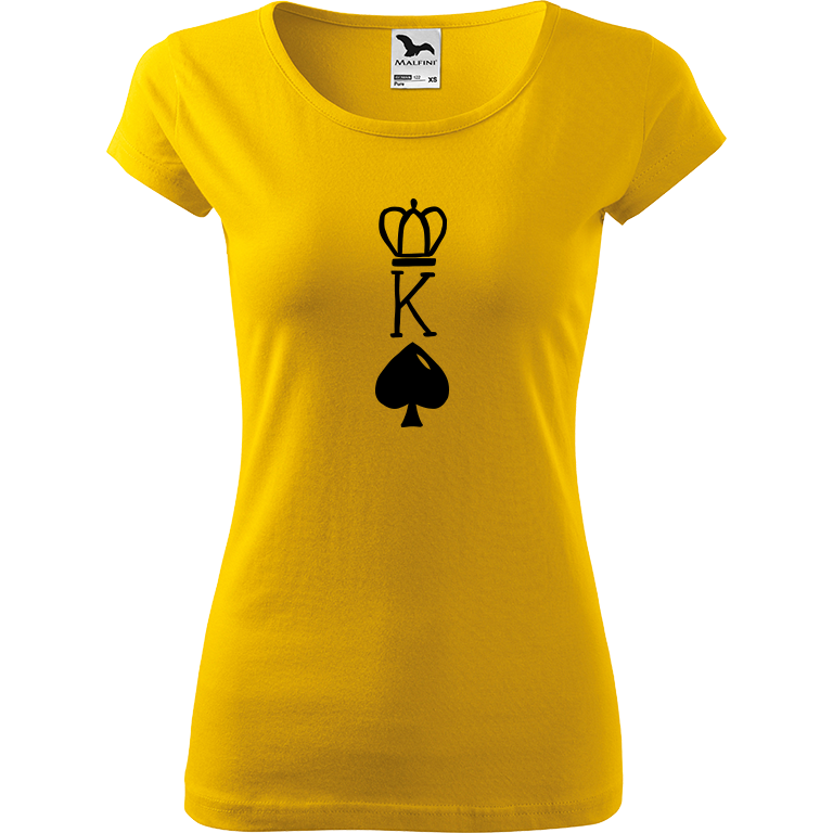 Ručně malované dámské bavlněné tričko - King Barva trička: ŽLUTÁ, Velikost trička: L, Barva motivu: ČERNÁ