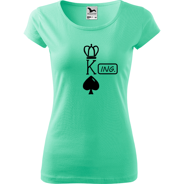 Ručně malované dámské bavlněné tričko - King - Ing. Barva trička: MÁTOVÁ, Velikost trička: XL, Barva motivu: ČERNÁ