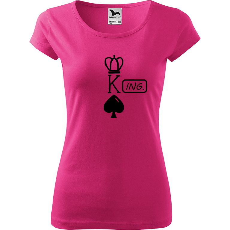 Ručně malované dámské bavlněné tričko - King - Ing. Barva trička: RŮŽOVÁ, Velikost trička: XL, Barva motivu: ČERNÁ