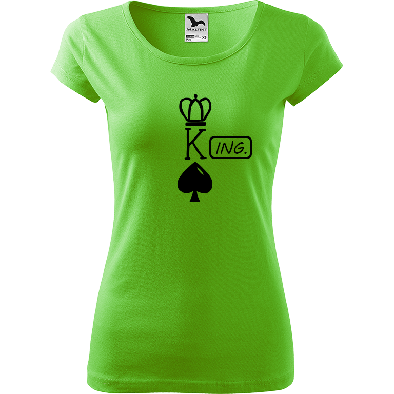 Ručně malované dámské bavlněné tričko - King - Ing. Barva trička: SVĚTLE ZELENÁ, Velikost trička: XL, Barva motivu: ČERNÁ