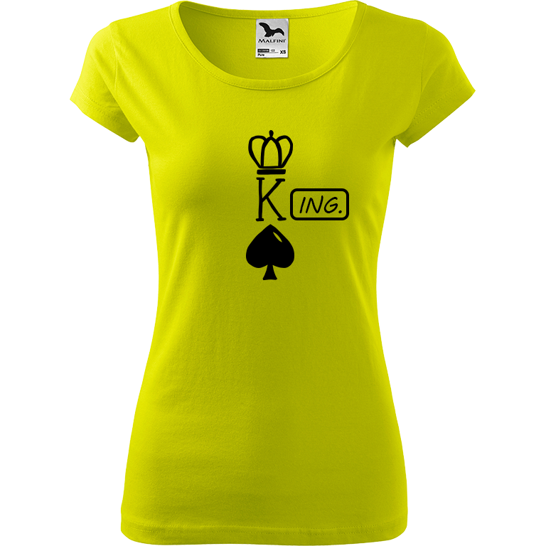 Ručně malované dámské bavlněné tričko - King - Ing. Barva trička: LIMETKOVÁ, Velikost trička: M, Barva motivu: ČERNÁ