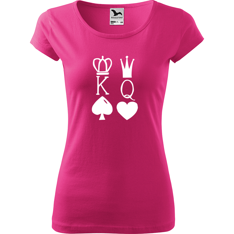 Ručně malované dámské bavlněné tričko - King & Queen Barva trička: RŮŽOVÁ, Velikost trička: M, Barva motivu: BÍLÁ