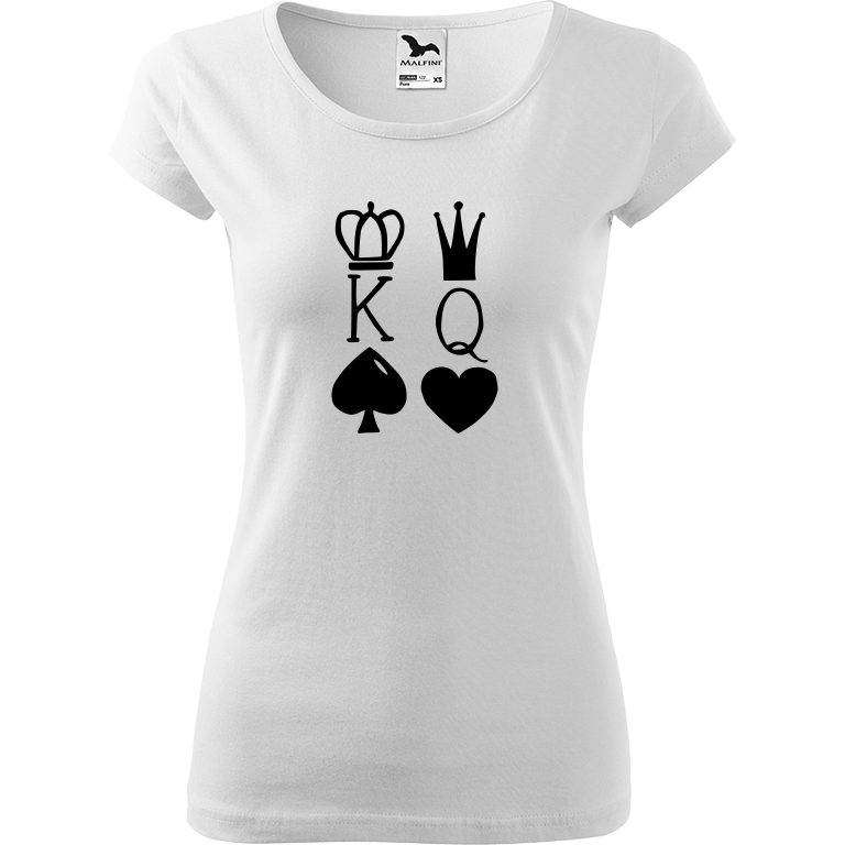 Ručně malované dámské bavlněné tričko - King & Queen Barva trička: BÍLÁ, Velikost trička: XL, Barva motivu: ČERNÁ