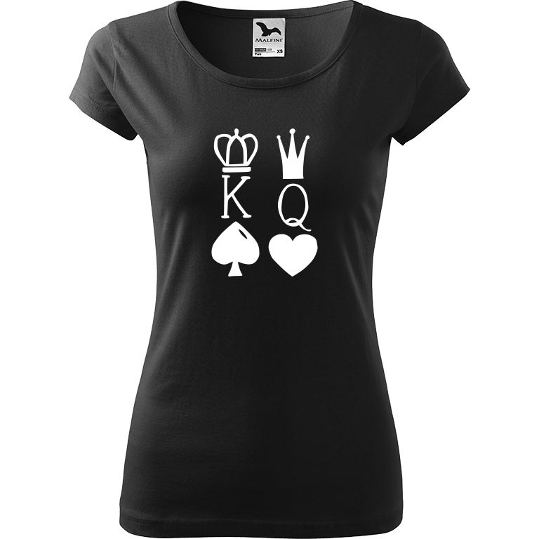 Ručně malované dámské bavlněné tričko - King & Queen Barva trička: ČERNÁ, Velikost trička: XS, Barva motivu: BÍLÁ