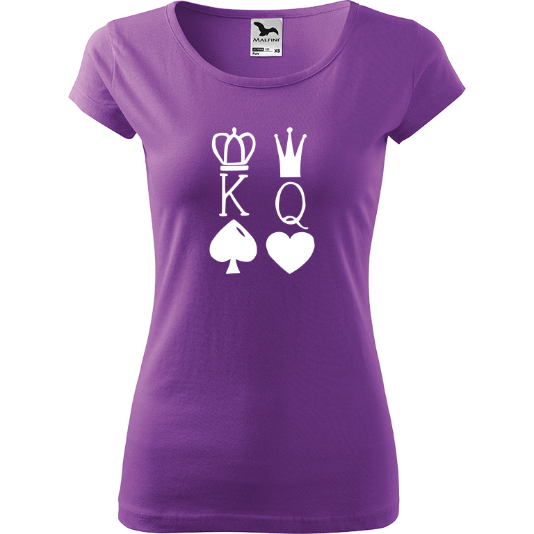 Ručně malované dámské bavlněné tričko - King & Queen Barva trička: FIALOVÁ, Velikost trička: M, Barva motivu: BÍLÁ