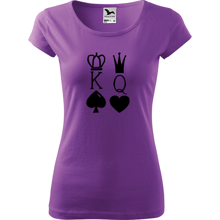 Ručně malované dámské bavlněné tričko - King & Queen Barva trička: FIALOVÁ, Velikost trička: XL, Barva motivu: ČERNÁ