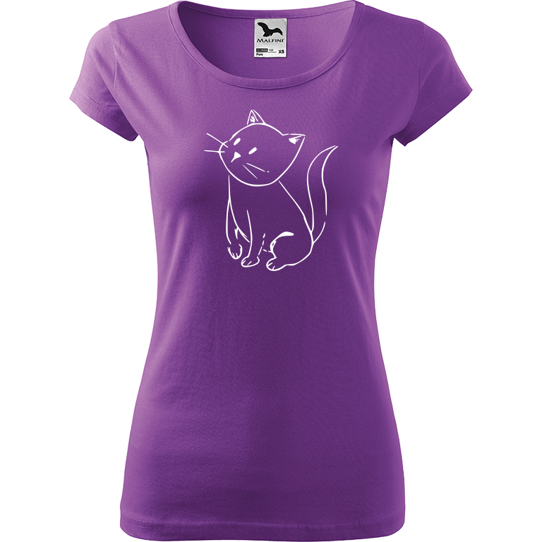 Ručně malované dámské bavlněné tričko - Kotě Barva trička: FIALOVÁ, Velikost trička: XXL, Barva motivu: BÍLÁ