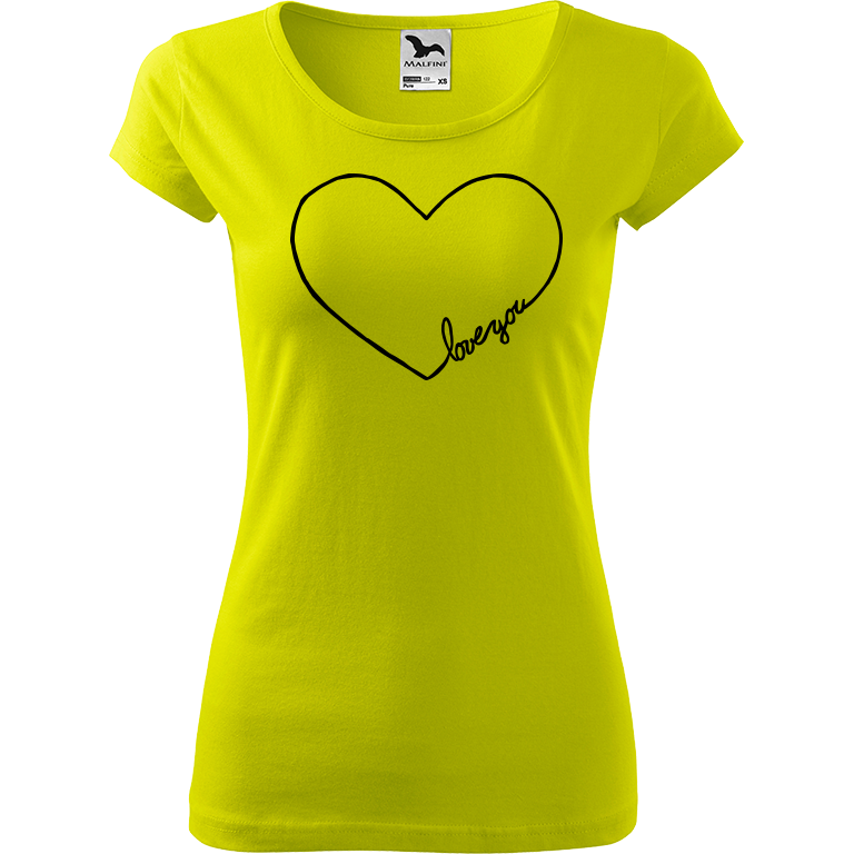 Ručně malované dámské bavlněné tričko - "Love You" Srdce Barva trička: LIMETKOVÁ, Velikost trička: L, Barva motivu: ČERNÁ