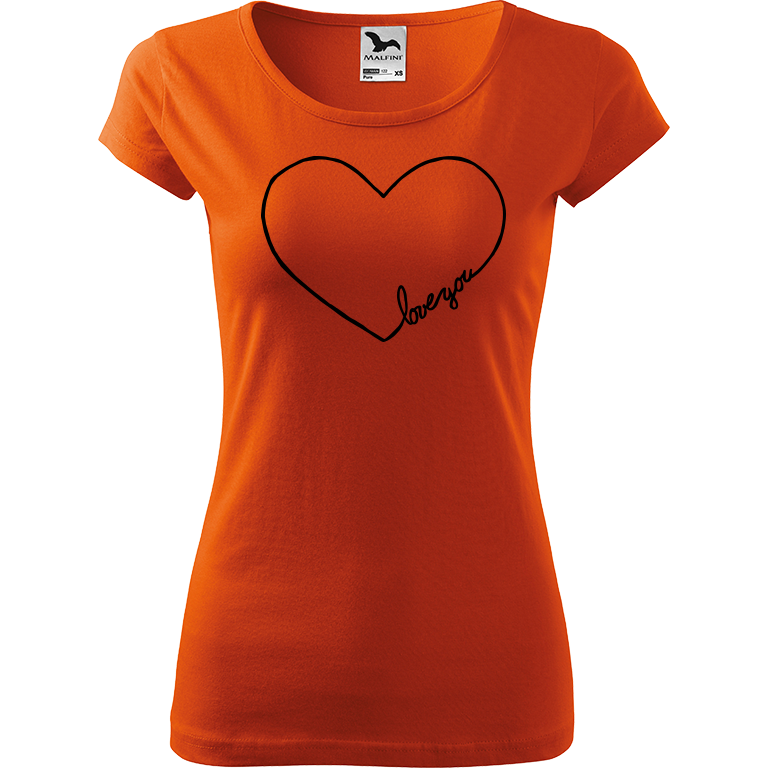 Ručně malované dámské bavlněné tričko - "Love You" Srdce Barva trička: ORANŽOVÁ, Velikost trička: M, Barva motivu: ČERNÁ