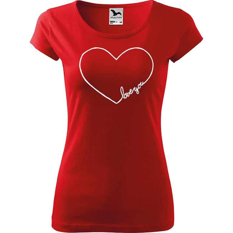 Ručně malované dámské bavlněné tričko - "Love You" Srdce Barva trička: ČERVENÁ, Velikost trička: XS, Barva motivu: BÍLÁ