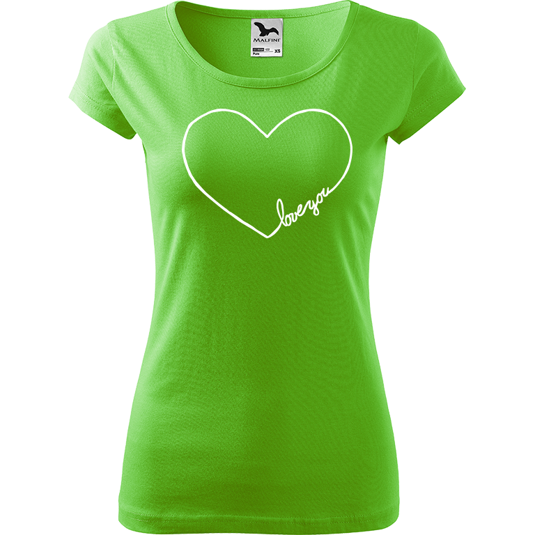 Ručně malované dámské bavlněné tričko - "Love You" Srdce Barva trička: SVĚTLE ZELENÁ, Velikost trička: XS, Barva motivu: BÍLÁ
