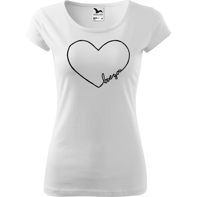 Ručně malované dámské bavlněné tričko - "Love You" Srdce Barva trička: BÍLÁ, Velikost trička: XL, Barva motivu: ČERNÁ