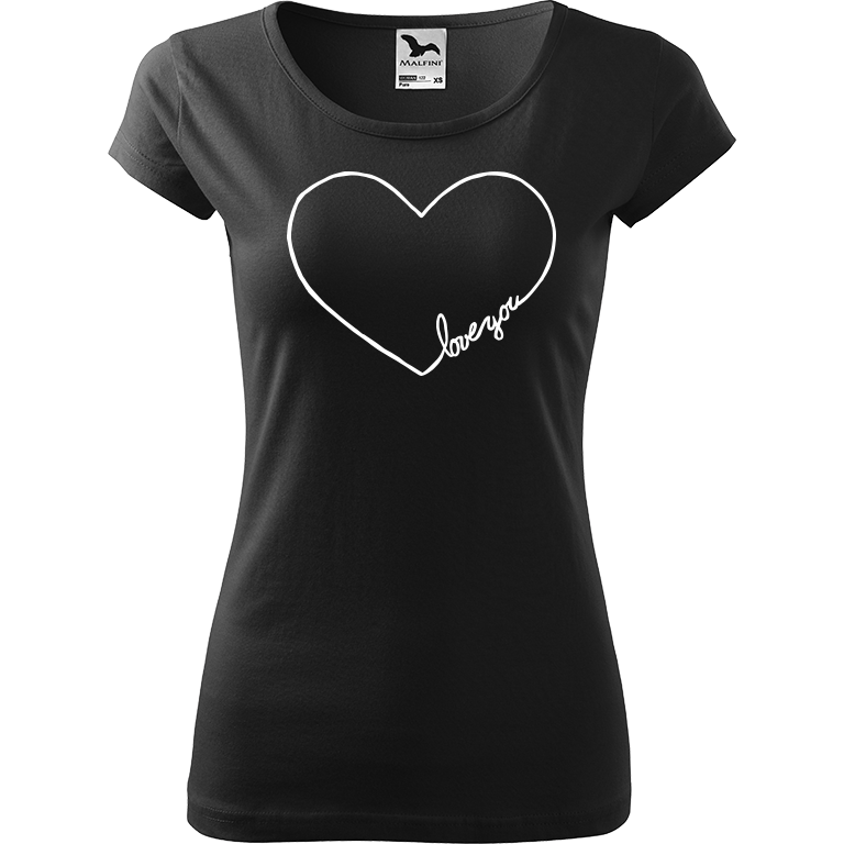 Ručně malované dámské bavlněné tričko - "Love You" Srdce Barva trička: ČERNÁ, Velikost trička: M, Barva motivu: BÍLÁ