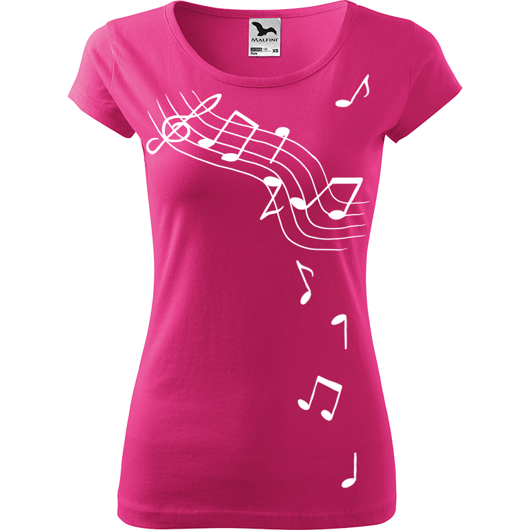 Ručně malované dámské bavlněné tričko - Noty Barva trička: RŮŽOVÁ, Velikost trička: XL, Barva motivu: BÍLÁ