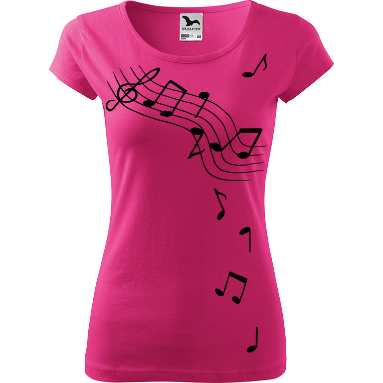 Ručně malované dámské bavlněné tričko - Noty Barva trička: RŮŽOVÁ, Velikost trička: M, Barva motivu: ČERNÁ