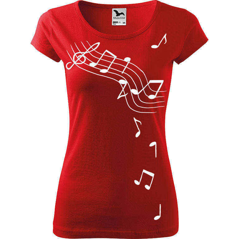 Ručně malované dámské bavlněné tričko - Noty Barva trička: ČERVENÁ, Velikost trička: XXL, Barva motivu: BÍLÁ