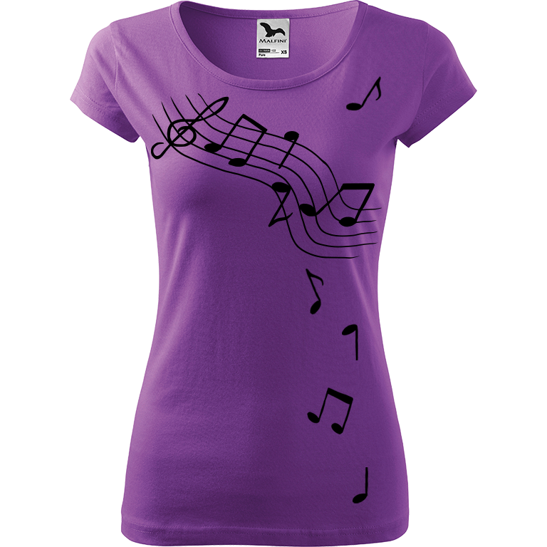 Ručně malované dámské bavlněné tričko - Noty Barva trička: FIALOVÁ, Velikost trička: M, Barva motivu: ČERNÁ
