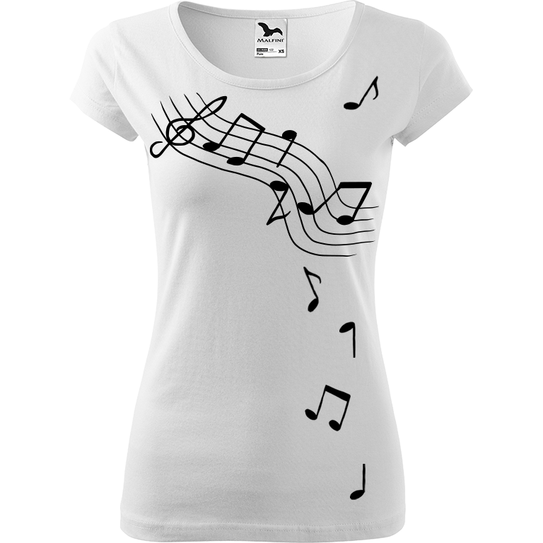 Ručně malované dámské bavlněné tričko - Noty Barva trička: BÍLÁ, Velikost trička: S, Barva motivu: ČERNÁ