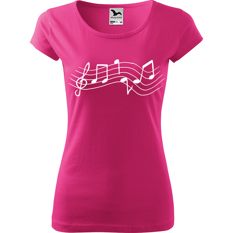 Ručně malované dámské bavlněné tričko - Noty - Rovné Barva trička: RŮŽOVÁ, Velikost trička: XL, Barva motivu: BÍLÁ