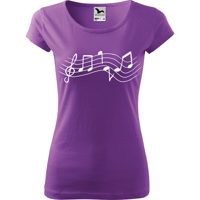 Ručně malované dámské bavlněné tričko - Noty - Rovné Barva trička: FIALOVÁ, Velikost trička: M, Barva motivu: BÍLÁ