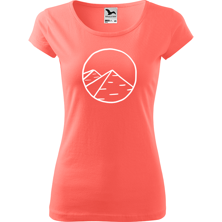 Ručně malované dámské bavlněné tričko - Pyramidy Barva trička: KORÁLOVÁ, Velikost trička: XS, Barva motivu: BÍLÁ