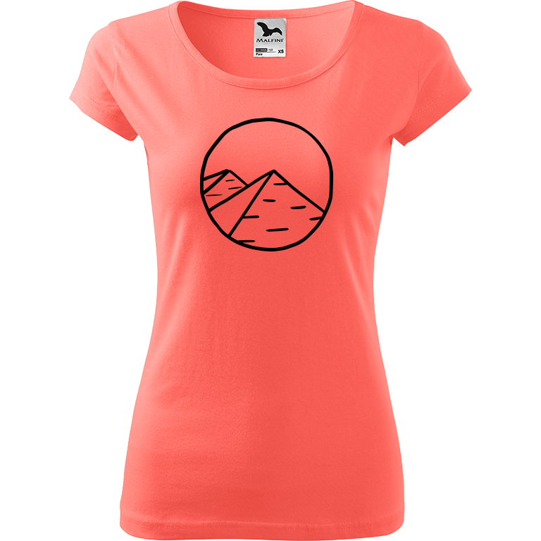 Ručně malované dámské bavlněné tričko - Pyramidy Barva trička: KORÁLOVÁ, Velikost trička: XL, Barva motivu: ČERNÁ