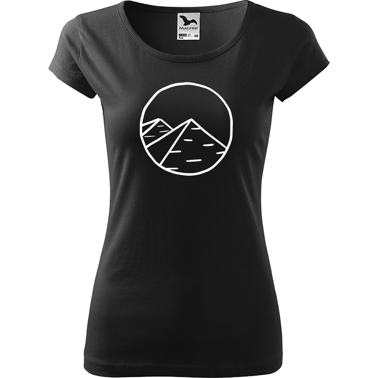 Ručně malované dámské bavlněné tričko - Pyramidy Barva trička: ČERNÁ, Velikost trička: XS, Barva motivu: BÍLÁ