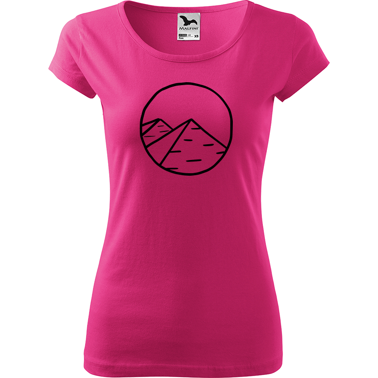 Ručně malované dámské bavlněné tričko - Pyramidy Barva trička: RŮŽOVÁ, Velikost trička: XL, Barva motivu: ČERNÁ
