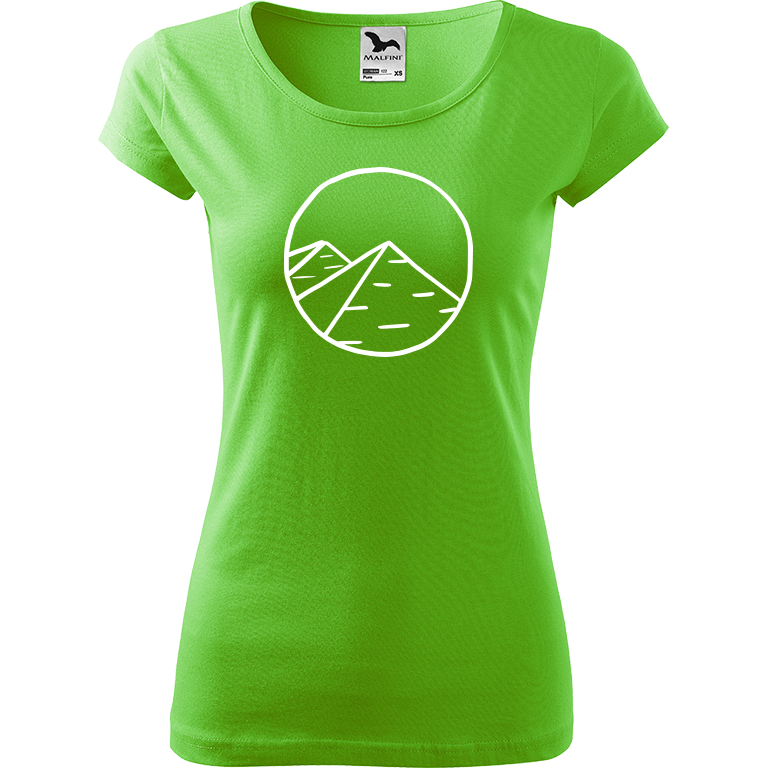 Ručně malované dámské bavlněné tričko - Pyramidy Barva trička: SVĚTLE ZELENÁ, Velikost trička: XS, Barva motivu: BÍLÁ
