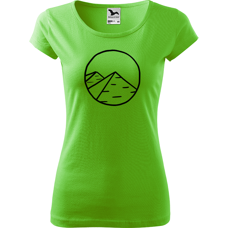 Ručně malované dámské bavlněné tričko - Pyramidy Barva trička: SVĚTLE ZELENÁ, Velikost trička: XL, Barva motivu: ČERNÁ