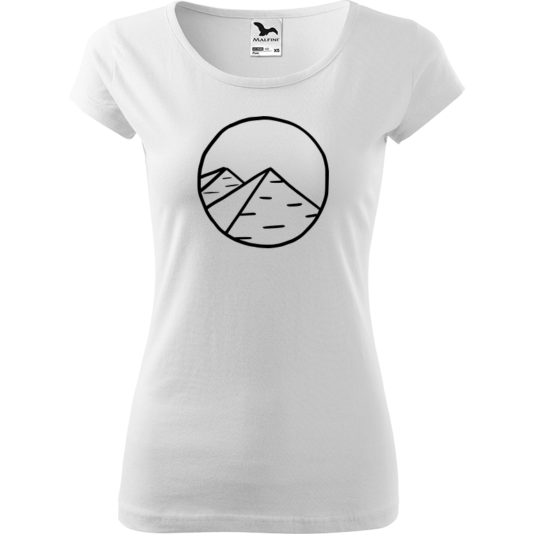 Ručně malované dámské bavlněné tričko - Pyramidy Barva trička: BÍLÁ, Velikost trička: XS, Barva motivu: ČERNÁ