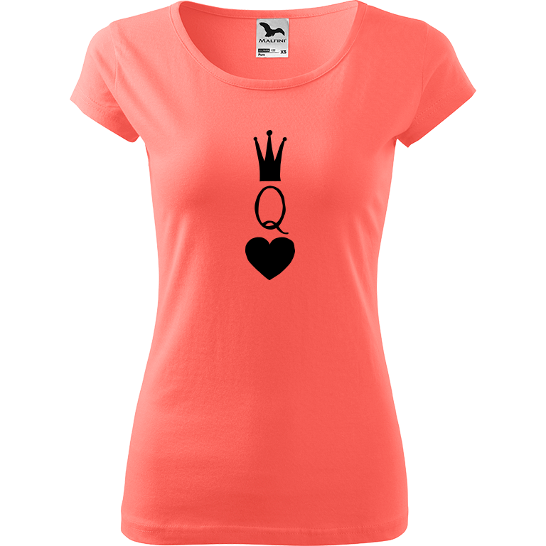 Ručně malované dámské bavlněné tričko - Queen Barva trička: KORÁLOVÁ, Velikost trička: M, Barva motivu: ČERNÁ