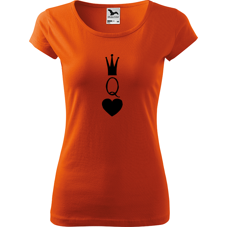 Ručně malované dámské bavlněné tričko - Queen Barva trička: ORANŽOVÁ, Velikost trička: S, Barva motivu: ČERNÁ