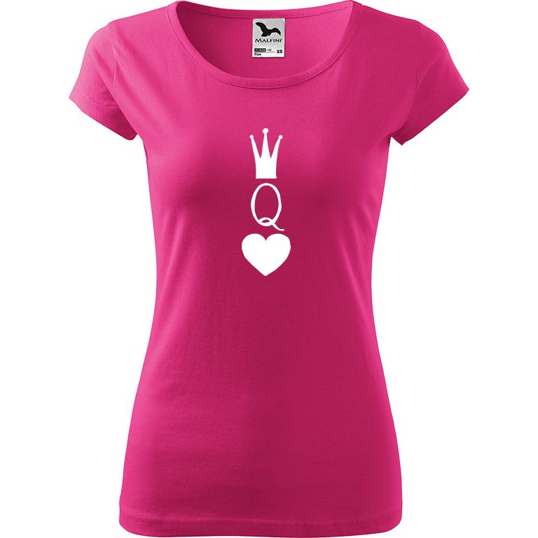Ručně malované dámské bavlněné tričko - Queen Barva trička: RŮŽOVÁ, Velikost trička: XL, Barva motivu: BÍLÁ