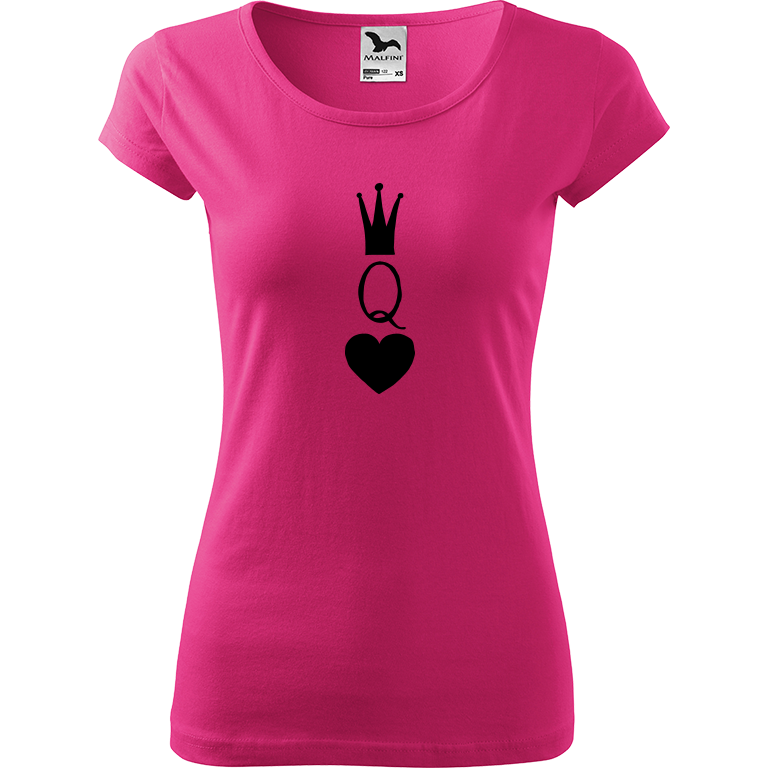 Ručně malované dámské bavlněné tričko - Queen Barva trička: RŮŽOVÁ, Velikost trička: XL, Barva motivu: ČERNÁ