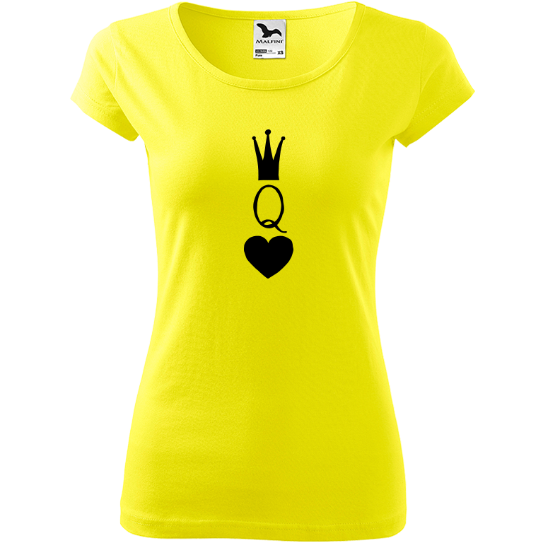 Ručně malované dámské bavlněné tričko - Queen Barva trička: CITRONOVÁ, Velikost trička: S, Barva motivu: ČERNÁ