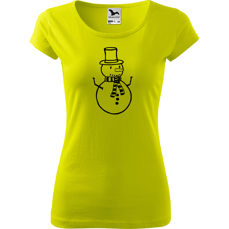 Ručně malované dámské bavlněné tričko - Sněhulák Barva trička: LIMETKOVÁ, Velikost trička: L, Barva motivu: ČERNÁ