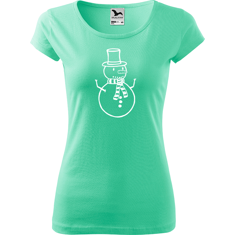 Ručně malované dámské bavlněné tričko - Sněhulák Barva trička: MÁTOVÁ, Velikost trička: L, Barva motivu: BÍLÁ
