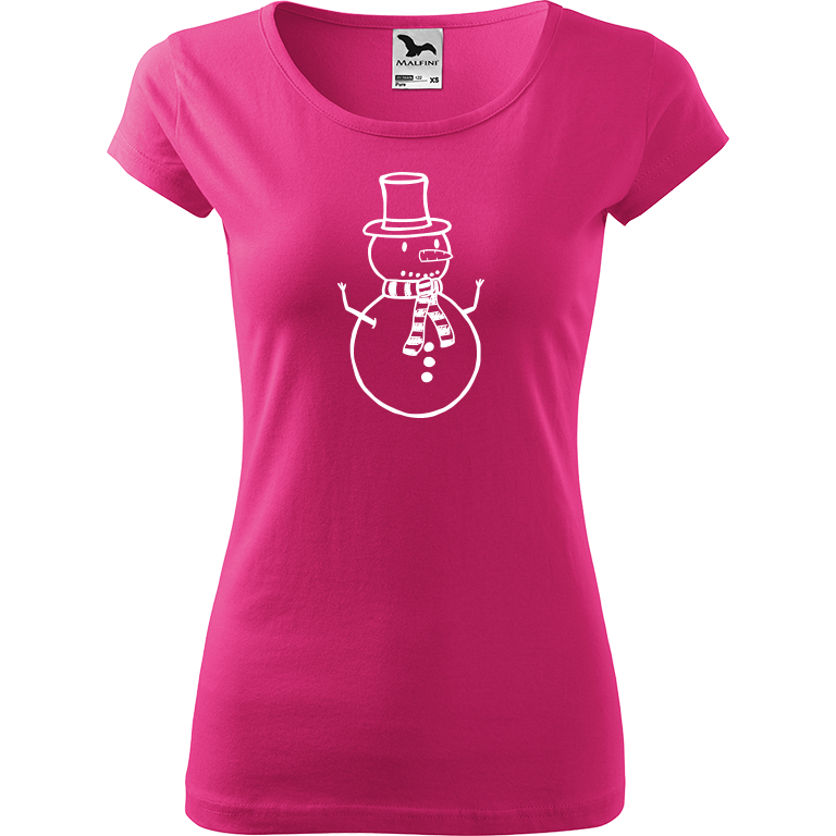Ručně malované dámské bavlněné tričko - Sněhulák Barva trička: RŮŽOVÁ, Velikost trička: L, Barva motivu: BÍLÁ
