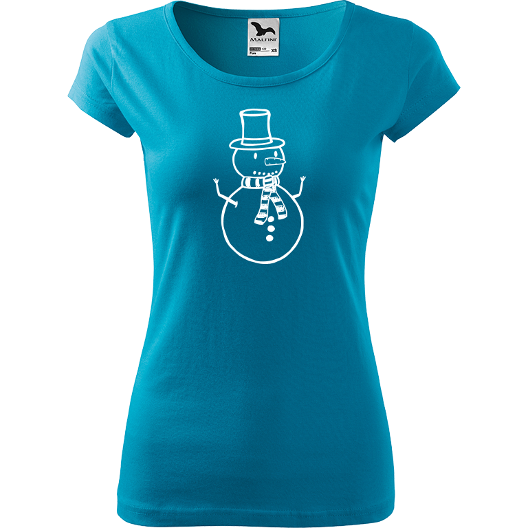 Ručně malované dámské bavlněné tričko - Sněhulák Barva trička: TYRKYSOVÁ, Velikost trička: XXL, Barva motivu: BÍLÁ