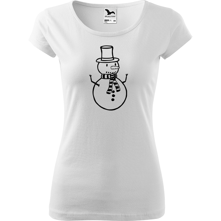 Ručně malované dámské bavlněné tričko - Sněhulák Barva trička: BÍLÁ, Velikost trička: L, Barva motivu: ČERNÁ